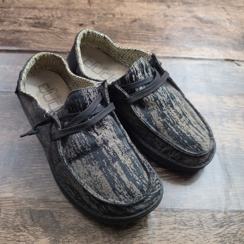 HEY DUDE Wendy Loafers Mens 8 Black Marble Canvas Slip On Shoes 121414799